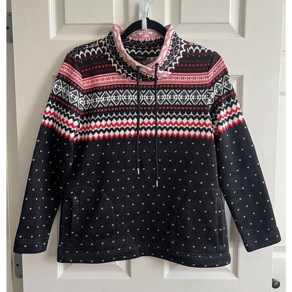 TALBOTS Petite Geometric Fair Isle Fleece High Neck Pullover Top Sweater Sz MP - Picture 2 of 11